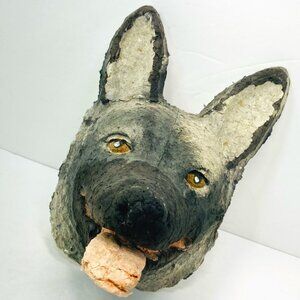 Artisan Crafted Paper Mâché Dog Masque Mask German Australian Shepherd Signed